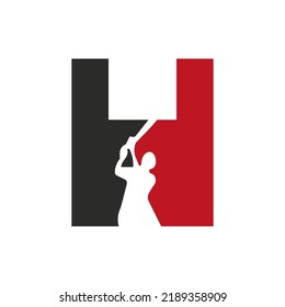 Letter H Cricket Batsman Logo Design Vector Sign. Cricket Club Logotype Symbol