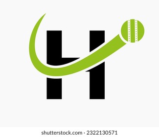 Letra H Concepto De Logotipo De Cricket Con Icono De Pelota En Movimiento Para Símbolo De Club De Cricket. Signo de criquet