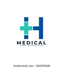 Letter H cross plus logo. Usable for Business, Science, Healthcare, Medical, Hospital and Nature Logos.