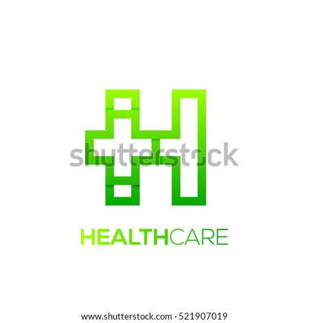 Letter H cross plus logo Green color,Medical healthcare hospital Logotype