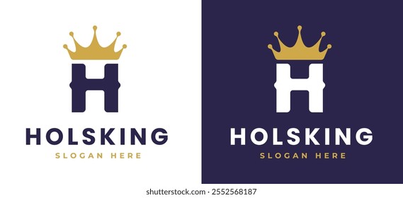 Letter H with Crown Logo Design Concept. Initial H with Monarch Symbol Elegant Monogram with Royal Symbol for Luxury and Premium Branding. H Alphabet Logo Vector Illustration