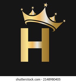 Letter H Crown Logo. Crown Logo on Letter H Vector Template for Beauty, Fashion, Star, Elegant, Luxury Sign