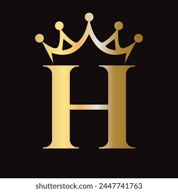 Letter H Crown Logo for Queen Sign, Beauty, Fashion, Star, Elegant, Luxury Symbol	