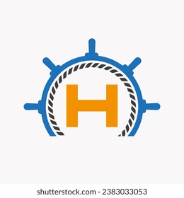 Letter H Cruise Steering Logo. Yacht Symbol, Ship Logotype, Marine Sign Template