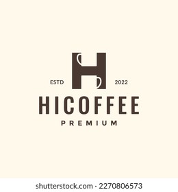 letra H con taza café hipster logo diseño vector ilustración