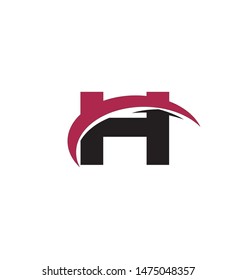 letter h is cut in a half circle in black and red