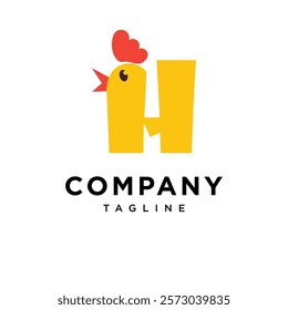 Letter H Cute Chicken Logo Icon Vector