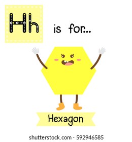 Letter H cute children colorful geometric shapes alphabet tracing flashcard of Hexagon for kids learning English vocabulary.