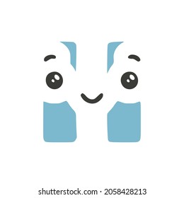 Letter H cute kawaii character isolated on white background, vector clip art.