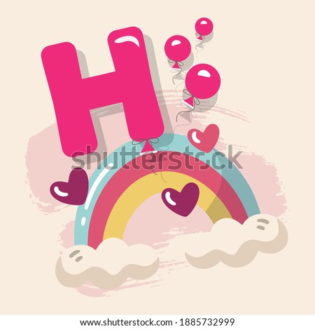 Letter H, cute Rainbow birthday illustration. 
