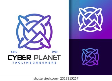 Letter H cyber planet security logo vector icon illustration