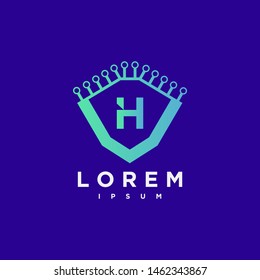 Letter H Cyber, Security technology link Logo Design Vector Template