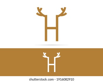 Letter H deer logo design. Vector combination of animals and letter