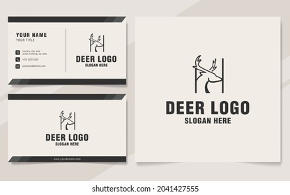Letter H with deer logo template on monogram style