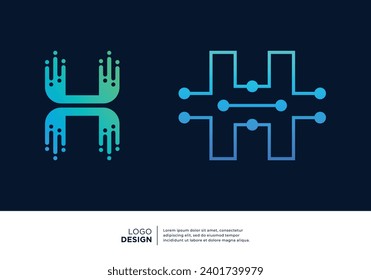 Colección de diseño de logotipo de tecnología digital Letter H.