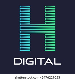 letra h Plantilla de Vector con logotipo digital o tecnológico. Adecuado para la industria de fuentes digitales con punto, color degradado y estilo moderno. También adecuado para la máquina