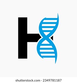 Letter H DNA Logo Design Concept With DNA Cell Icon. Health Care Symbol