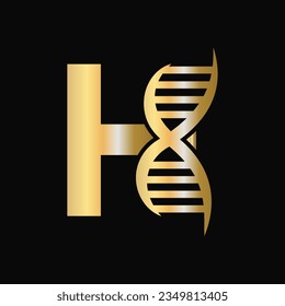 Letter H DNA Logo Design Concept With DNA Cell Icon. Health Care Symbol