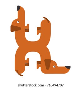 Letter H is dog. pet font. Dachshund alphabet. Lettering home animal