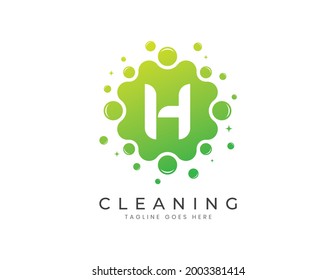 Letra H con puntos y burbujas. Plantilla de diseño de logotipo de limpieza