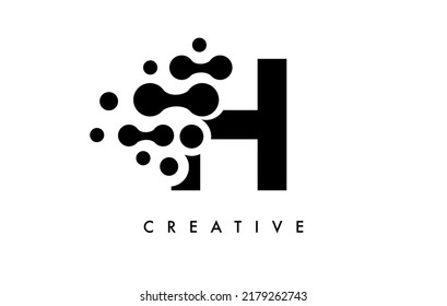 Diseño del logotipo de puntos H con colores negros y blancos en el vector de fondo negro. Letra Bubbles Icono Ilustración vectorial del logotipo