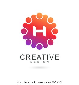 Letter H dots logo. Smooth color gradient logo icon with dots. Creative dots logo. Technology logo design.