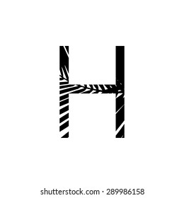 Letter H double exposure with black palm leaf  isolated. Vector illustration.Black and white double exposure silhouette letters combined with photograph of nature. Letters of the alphabet.