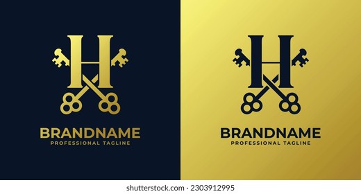 Letra H con logotipo de doble clave, adecuado para cualquier negocio relacionado con la clave con H inicial.