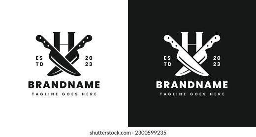 Letter H Double Knife Logo, Suitable for any business related to knife with H initial.