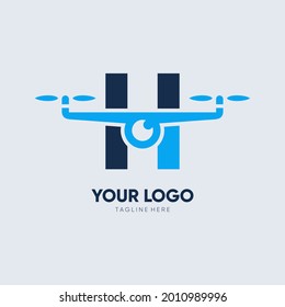 Letter H Drone Logo Design Vector Icon Graphic Emblem Illustration 