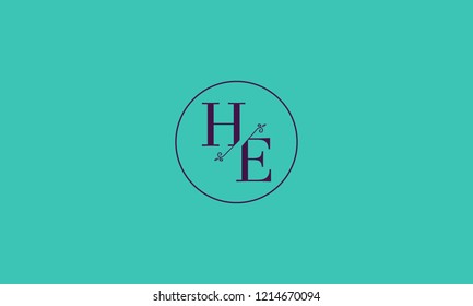 LETTER H AND E FLOWER LOGO WITH CIRCLE FRAME FOR LOGO DESIGN OR ILLUSTRATION USE