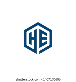 Letter H E hexagon icon logo design concept