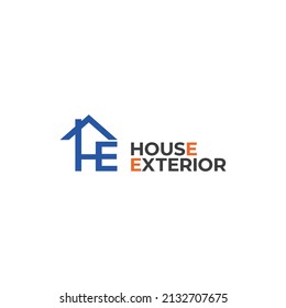 Letter H E initial letter mark with house modern logo icon sign symbol design concept. Vector illustration