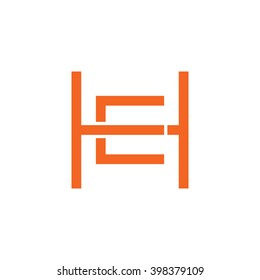 letter H and E monogram square shape logo orange