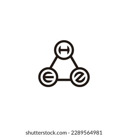 Letter H, E and z three circles geometric symbol simple logo vector