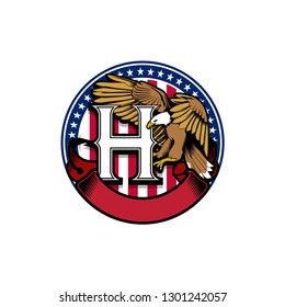 letter H with eagle with American flag vector logo template