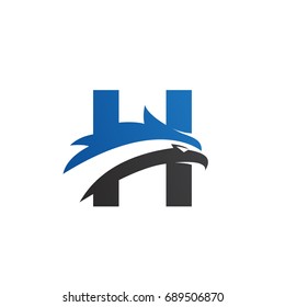 letter H eagle head logo blue