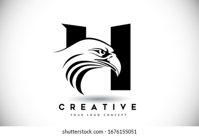 Letter H Eagle Logo Icon with Creative Eagle Head Vector Illustration.