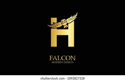 Letter H Eagle vector illustration design icon logo with golden color template