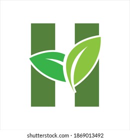 Letter H eco leaves logo icon design template elements