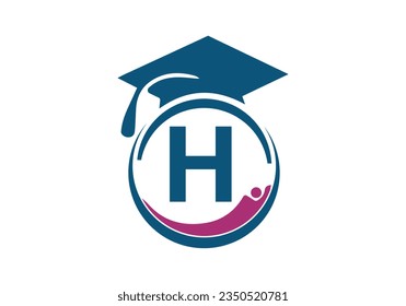 Concepto de tapón de graduación inicial con el logotipo de educación de la letra H. Logo de graduación con plantilla de vector de letra