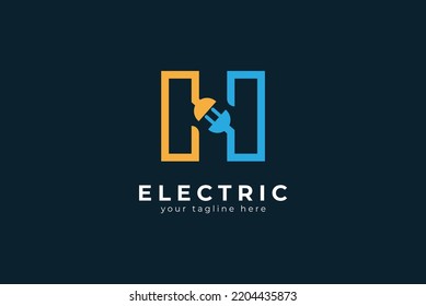 Letter H Electric Plug Logo, Letter H and Plug combination, flat design logo template, vector illustration