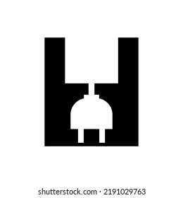 Letter H Electricity or Electrical Logo Concept with Electric Plug Vector Template
