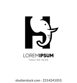 Letra H Elefante Logo Diseño Vector Icono Emblema gráfico Ilustración Símbolo