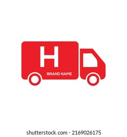 Icono del camión con el logotipo de entrega rápida Carta H, símbolo de entrega. Ilustración vectorial.
