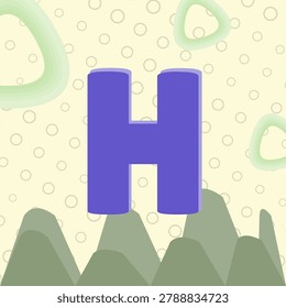 LETTER H expressive character artwork enhanced by mountain crest skyline and halo ring texture with varied scale pattern