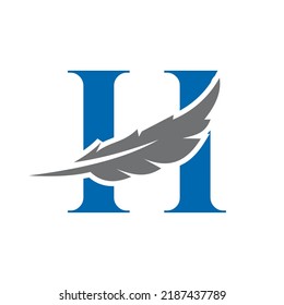 Letter H Feather Logo Vector Template. Law Logo Bird Feather Symbol