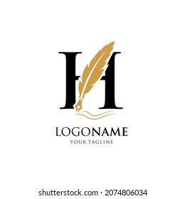 Letter H Feather Pen Logo Design Vector Icon Graphic Emblem Illustration Background Template