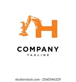 Letter H Feller Buncher Excavator Logo Icon Vector