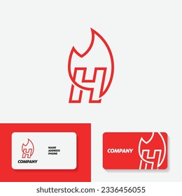 Letra H - Icono lineal de llama de fuego. Negocios, finanzas, diseño web.